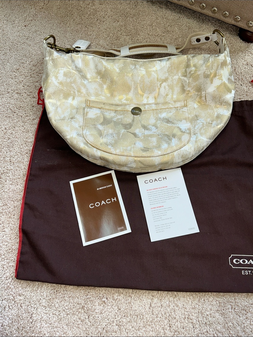 Coach Ivory Metallic Patterned Hobo Shoulder Bag - Picture 13 of 13
